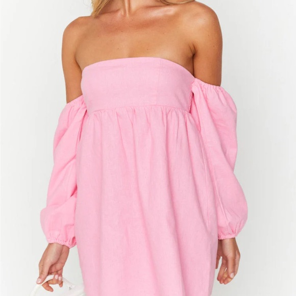 Beginning Boutique Pink Off-Shoulder Mini Dress - Picture 1 of 2